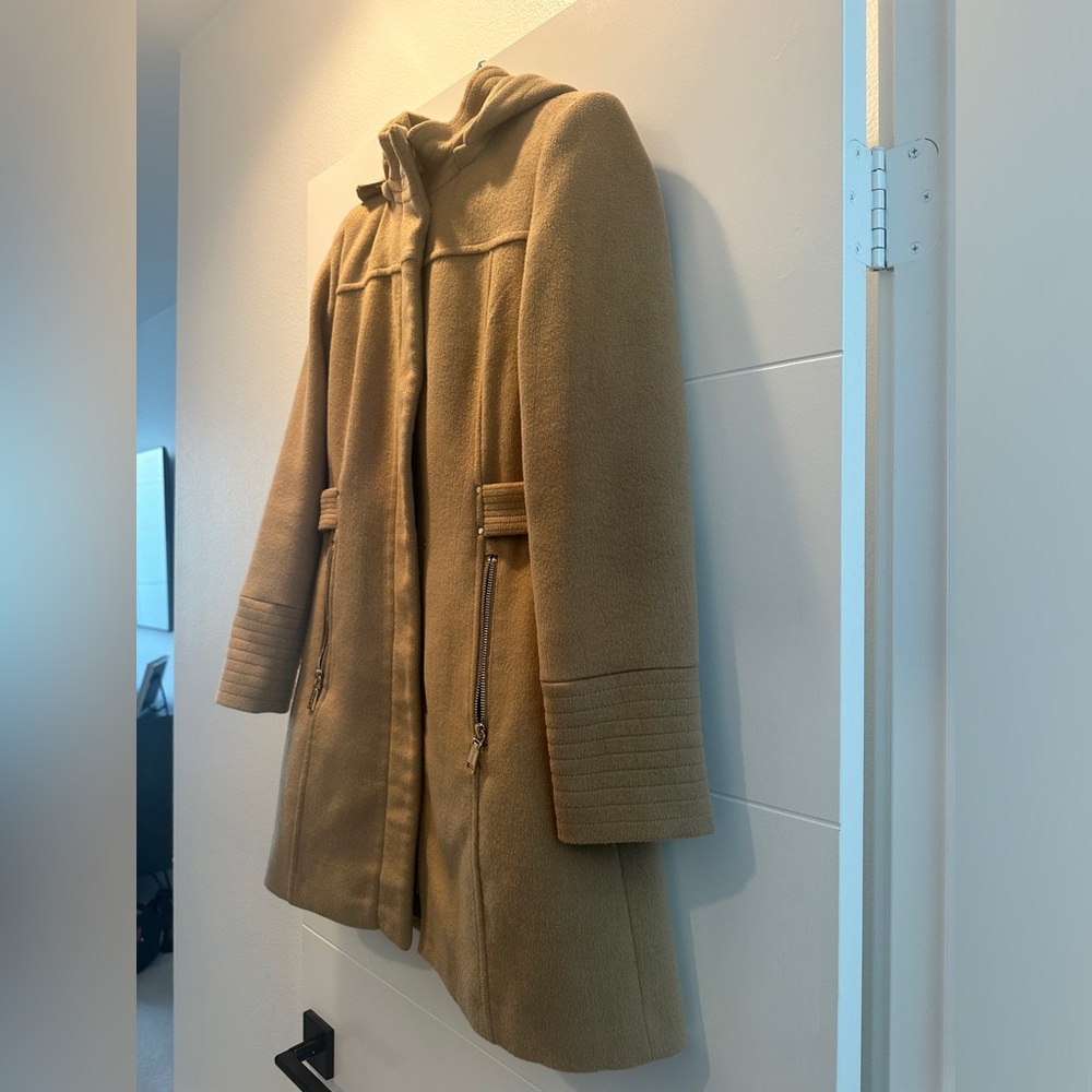 Vince Camuto Wool Blend Coat Camel Hooded Zip Up Jacket Chic Fall Winter Size XS - Picture 10 of 15